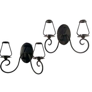 Wrought Iron Scroll Wall Sconces Candelabras Lantern Rustic Candle Holders Vtg